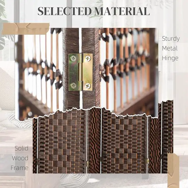 Alt view image 4 of 7 - 8 Panel Room Divider, Folding Privacy Screen, 5.6', Brown | Room Separator, Wave Fiber Freestanding Partition Wall Divider