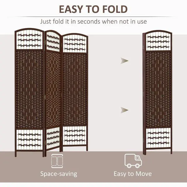 Alt view image 3 of 7 - 3 Panel Room Divider, Folding Privacy Screen, 5.6', Brown | Room Separator, Wave Fiber Freestanding Partition Wall Divider