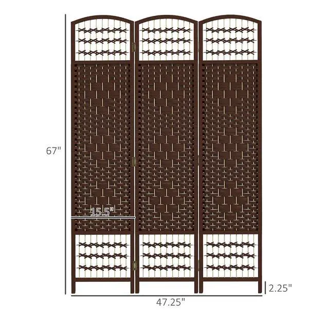 Alt view image 7 of 7 - 3 Panel Room Divider, Folding Privacy Screen, 5.6', Brown | Room Separator, Wave Fiber Freestanding Partition Wall Divider