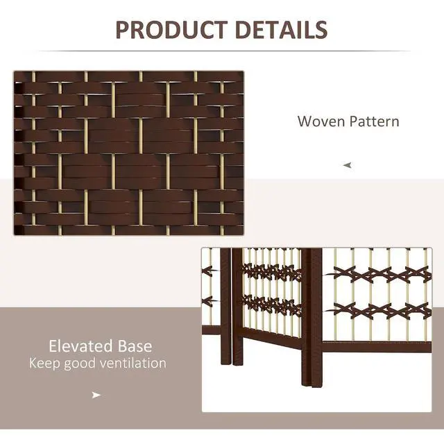 Alt view image 5 of 7 - 3 Panel Room Divider, Folding Privacy Screen, 5.6', Brown | Room Separator, Wave Fiber Freestanding Partition Wall Divider