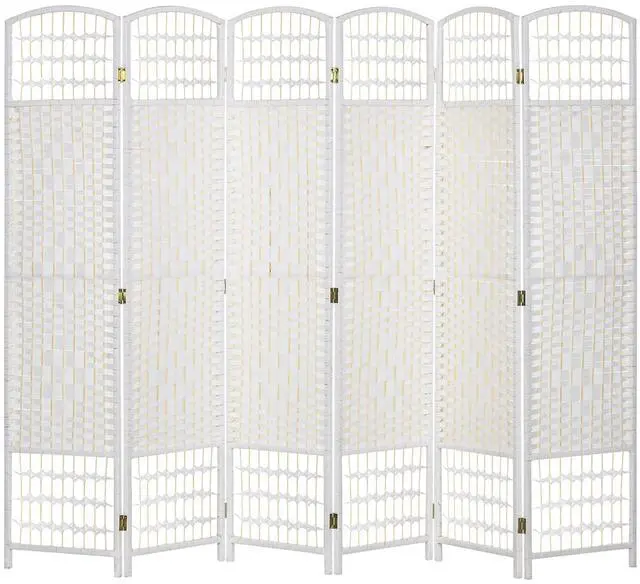Main image of 6 Panel Room Divider, Folding Privacy Screen, 5.6', White | Room Separator, Wave Fiber Freestanding Partition Wall Divider