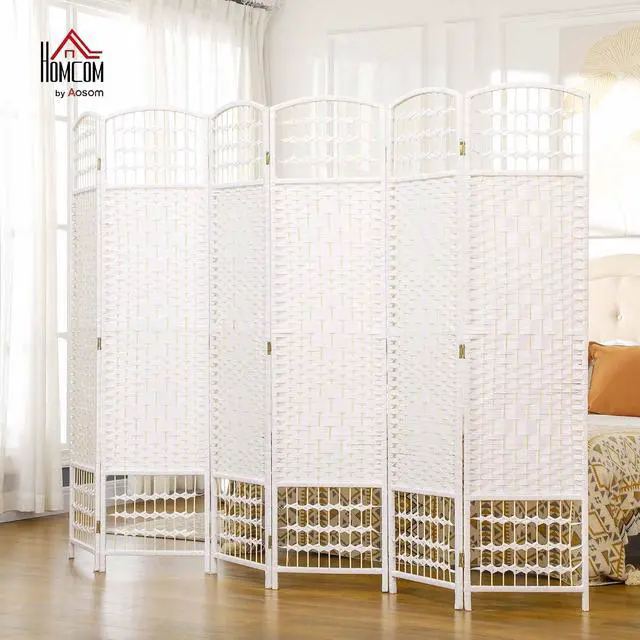 Alt view image 2 of 7 - 6 Panel Room Divider, Folding Privacy Screen, 5.6', White | Room Separator, Wave Fiber Freestanding Partition Wall Divider