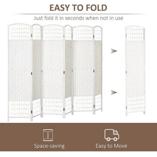 Alt view image 3 of 7 - 6 Panel Room Divider, Folding Privacy Screen, 5.6', White | Room Separator, Wave Fiber Freestanding Partition Wall Divider
