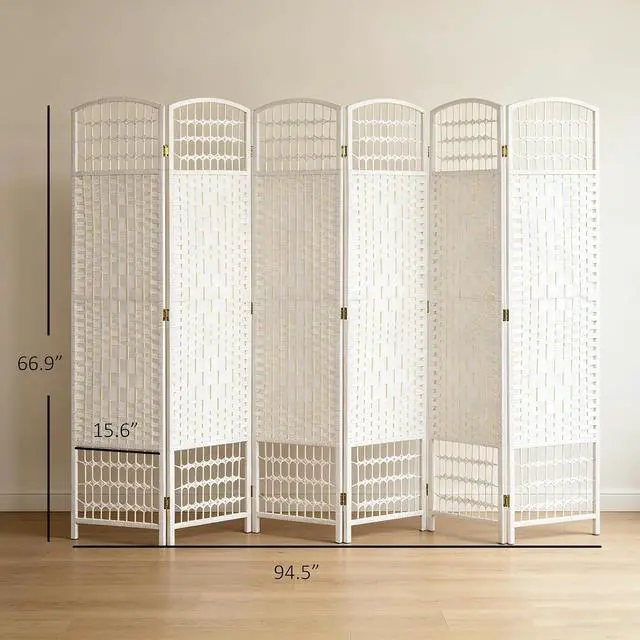 Alt view image 7 of 7 - 6 Panel Room Divider, Folding Privacy Screen, 5.6', White | Room Separator, Wave Fiber Freestanding Partition Wall Divider