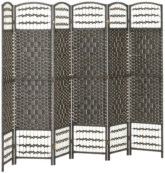 Main image of 6 Panel Room Divider, Folding Privacy Screen, 5.6', Dark Gray | Room Separator, Wave Fiber Freestanding Partition Wall Divider