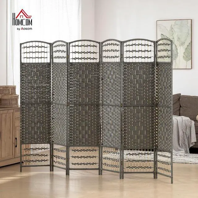 Alt view image 2 of 7 - 6 Panel Room Divider, Folding Privacy Screen, 5.6', Dark Gray | Room Separator, Wave Fiber Freestanding Partition Wall Divider