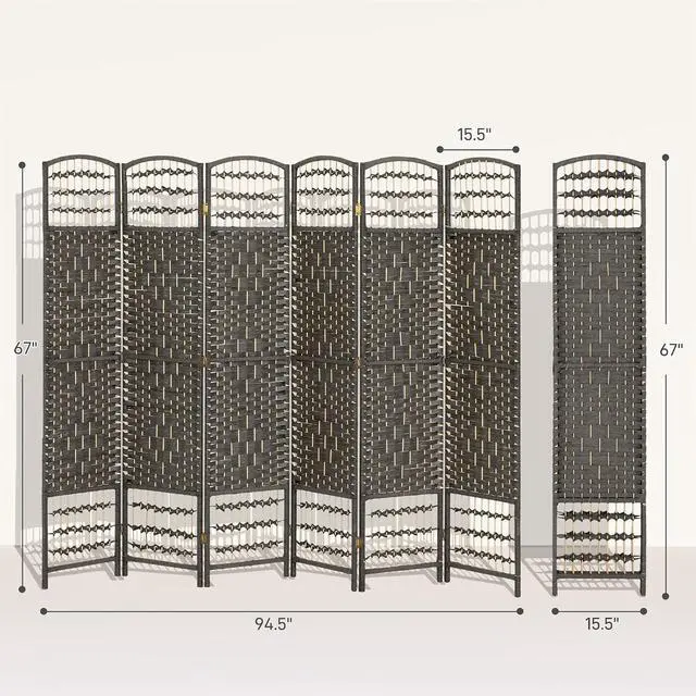 Alt view image 7 of 7 - 6 Panel Room Divider, Folding Privacy Screen, 5.6', Dark Gray | Room Separator, Wave Fiber Freestanding Partition Wall Divider
