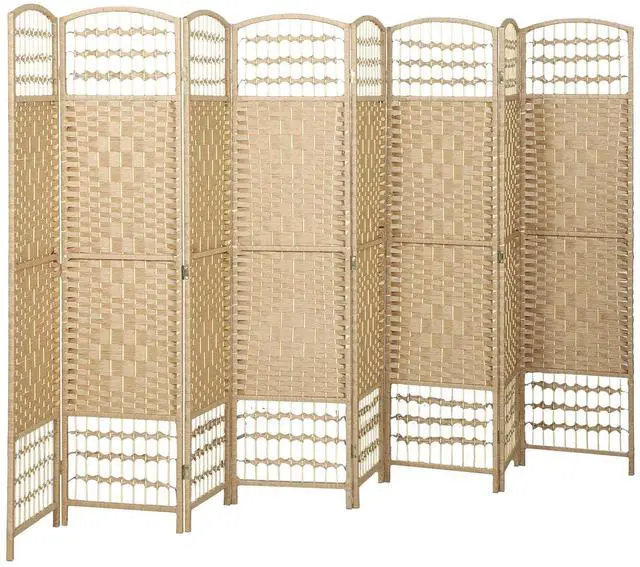 Main image of 8 Panel Room Divider, Folding Privacy Screen, 5.6', Natural | Room Separator, Wave Fiber Freestanding Partition Wall Divider