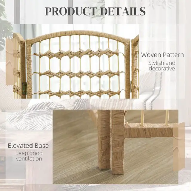 Alt view image 5 of 7 - 8 Panel Room Divider, Folding Privacy Screen, 5.6', Natural | Room Separator, Wave Fiber Freestanding Partition Wall Divider