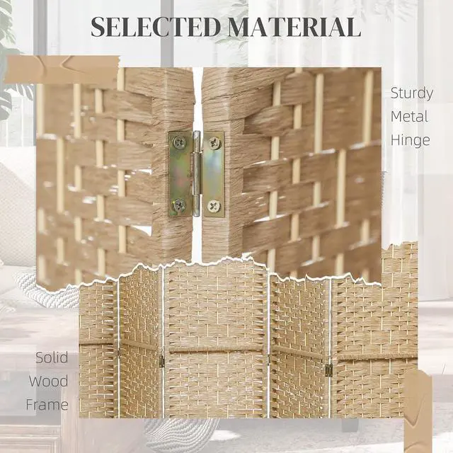 Alt view image 4 of 7 - 8 Panel Room Divider, Folding Privacy Screen, 5.6', Natural | Room Separator, Wave Fiber Freestanding Partition Wall Divider