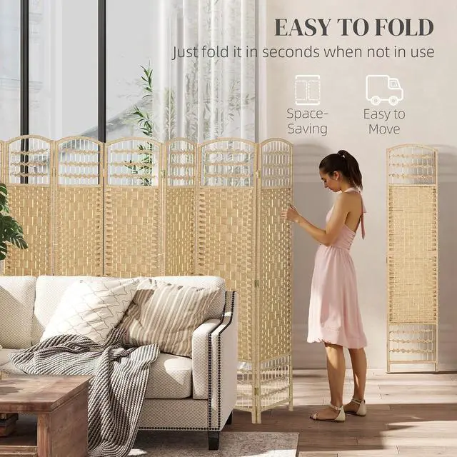 Alt view image 3 of 7 - 8 Panel Room Divider, Folding Privacy Screen, 5.6', Natural | Room Separator, Wave Fiber Freestanding Partition Wall Divider