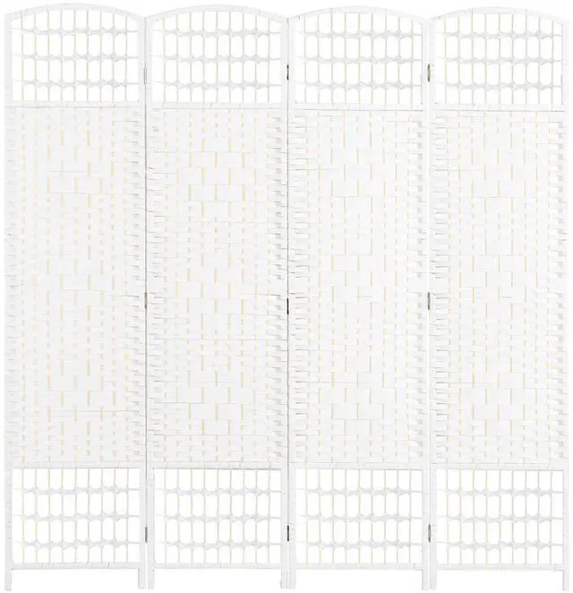 Main image of 4 Panel Room Divider, Folding Privacy Screen, 5.6', White | Room Separator, Wave Fiber Freestanding Partition Wall Divider
