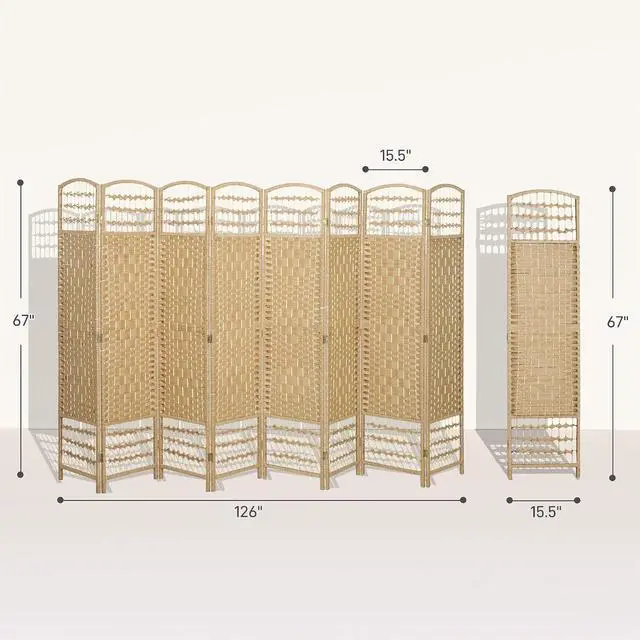 Alt view image 7 of 7 - 8 Panel Room Divider, Folding Privacy Screen, 5.6', Natural | Room Separator, Wave Fiber Freestanding Partition Wall Divider