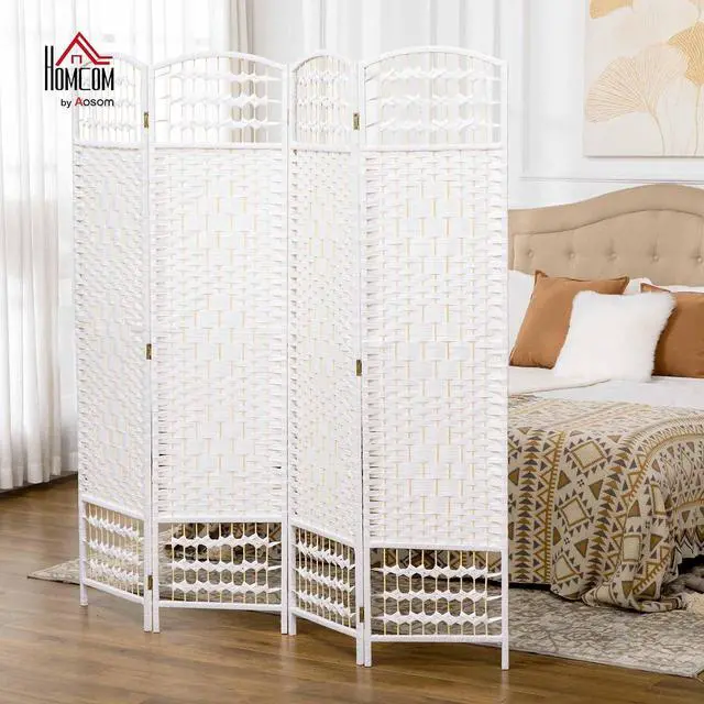 Alt view image 2 of 7 - 4 Panel Room Divider, Folding Privacy Screen, 5.6', White | Room Separator, Wave Fiber Freestanding Partition Wall Divider