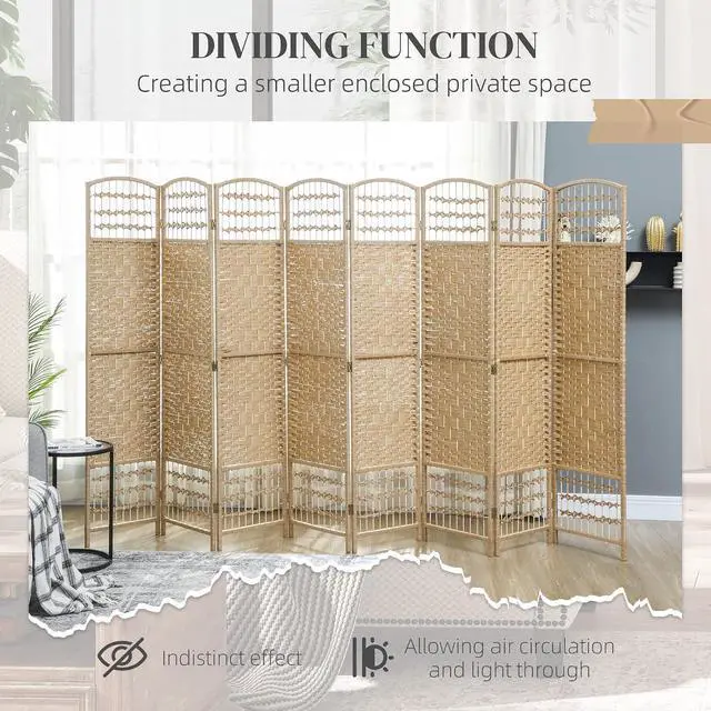Alt view image 6 of 7 - 8 Panel Room Divider, Folding Privacy Screen, 5.6', Natural | Room Separator, Wave Fiber Freestanding Partition Wall Divider