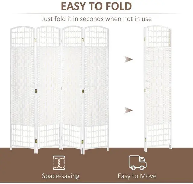Alt view image 3 of 7 - 4 Panel Room Divider, Folding Privacy Screen, 5.6', White | Room Separator, Wave Fiber Freestanding Partition Wall Divider