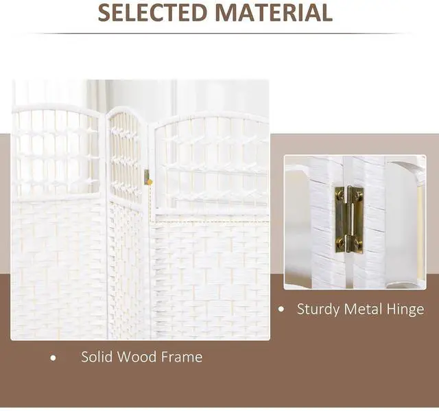 Alt view image 4 of 7 - 4 Panel Room Divider, Folding Privacy Screen, 5.6', White | Room Separator, Wave Fiber Freestanding Partition Wall Divider