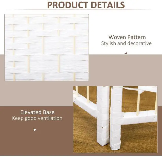 Alt view image 5 of 7 - 4 Panel Room Divider, Folding Privacy Screen, 5.6', White | Room Separator, Wave Fiber Freestanding Partition Wall Divider