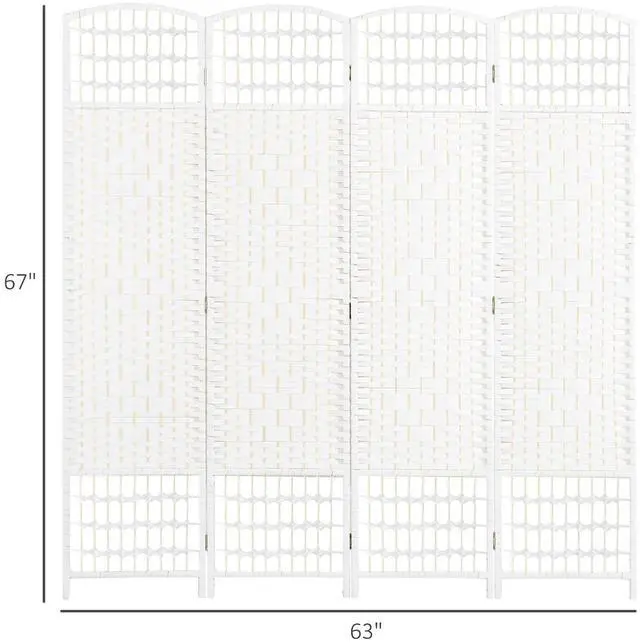 Alt view image 7 of 7 - 4 Panel Room Divider, Folding Privacy Screen, 5.6', White | Room Separator, Wave Fiber Freestanding Partition Wall Divider