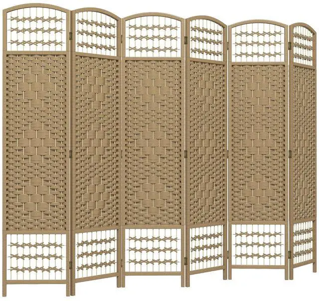 Main image of 6 Panel Room Divider, Folding Privacy Screen, 5.6', Natural | Room Separator, Wave Fiber Freestanding Partition Wall Divider