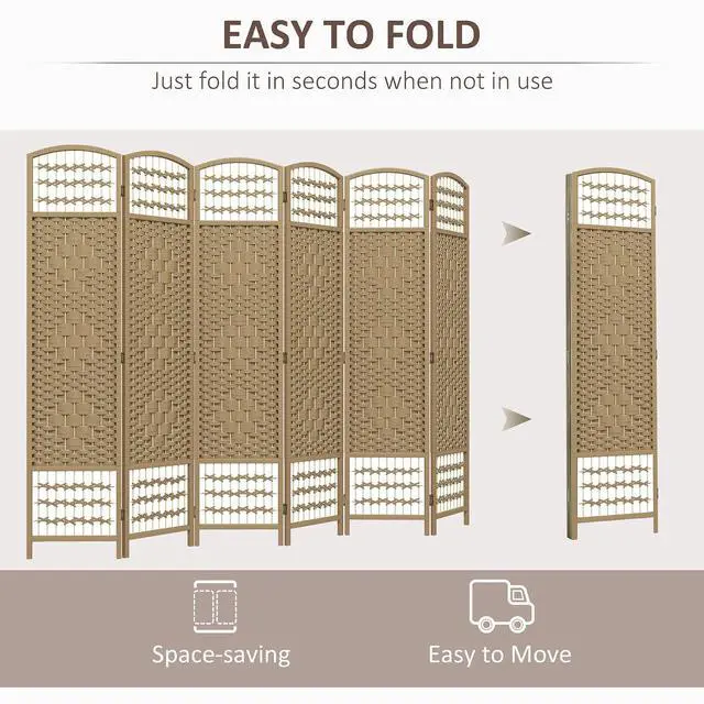 Alt view image 3 of 7 - 6 Panel Room Divider, Folding Privacy Screen, 5.6', Natural | Room Separator, Wave Fiber Freestanding Partition Wall Divider