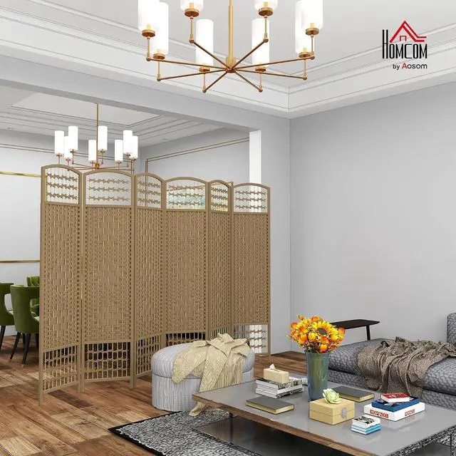 Alt view image 2 of 7 - 6 Panel Room Divider, Folding Privacy Screen, 5.6', Natural | Room Separator, Wave Fiber Freestanding Partition Wall Divider