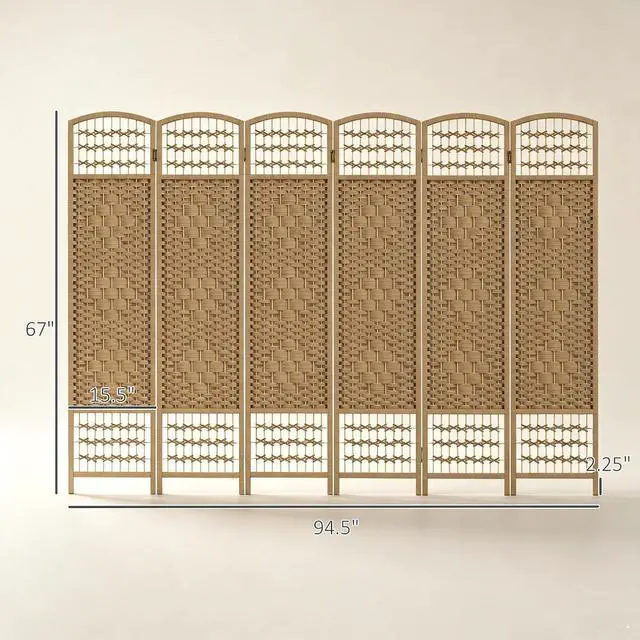 Alt view image 6 of 7 - 6 Panel Room Divider, Folding Privacy Screen, 5.6', Natural | Room Separator, Wave Fiber Freestanding Partition Wall Divider