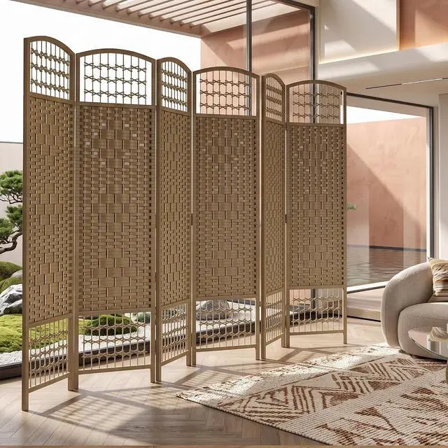 Alt view image 7 of 7 - 6 Panel Room Divider, Folding Privacy Screen, 5.6', Natural | Room Separator, Wave Fiber Freestanding Partition Wall Divider