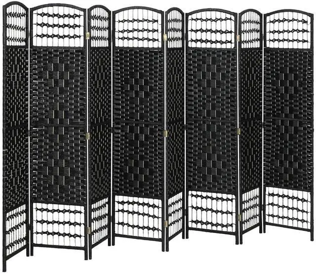 Main image of 8 Panel Room Divider, Folding Privacy Screen, 5.6', Black | Room Separator, Wave Fiber Freestanding Partition Wall Divider