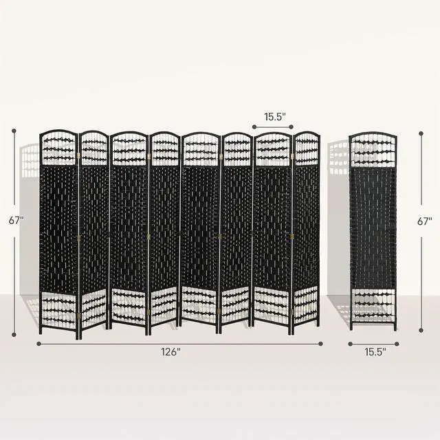Alt view image 7 of 7 - 8 Panel Room Divider, Folding Privacy Screen, 5.6', Black | Room Separator, Wave Fiber Freestanding Partition Wall Divider
