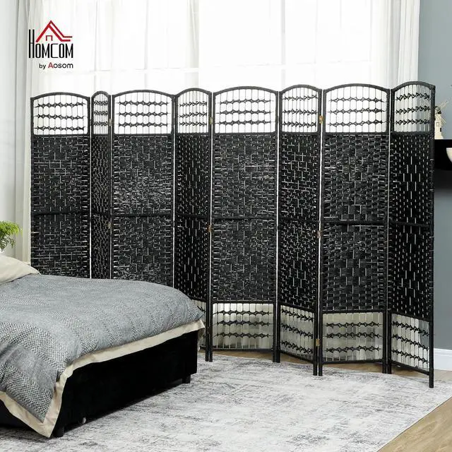 Alt view image 2 of 7 - 8 Panel Room Divider, Folding Privacy Screen, 5.6', Black | Room Separator, Wave Fiber Freestanding Partition Wall Divider