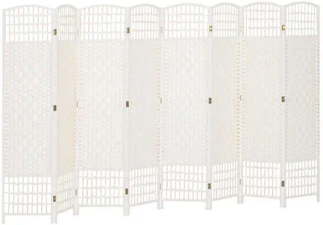 Main image of 8 Panel Room Divider, Folding Privacy Screen, 5.6', White | Room Separator, Wave Fiber Freestanding Partition Wall Divider