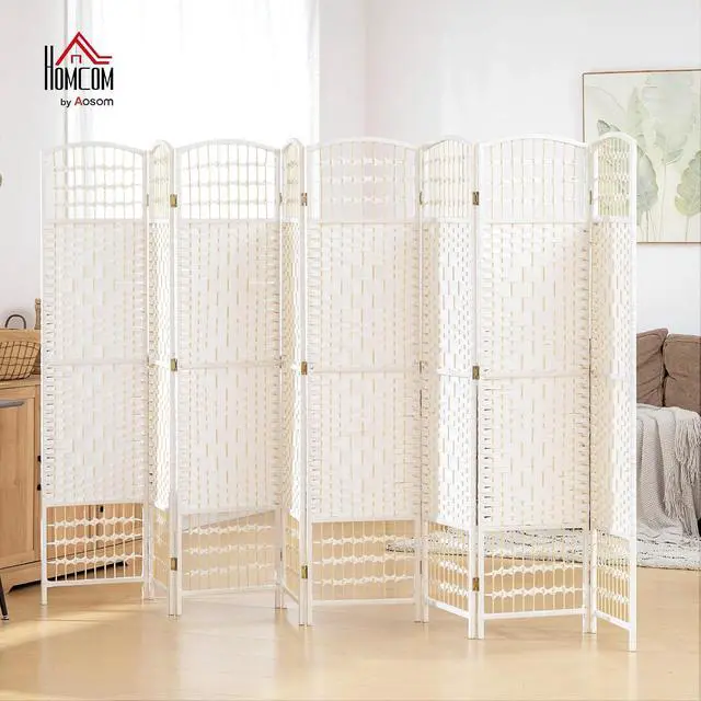 Alt view image 2 of 7 - 8 Panel Room Divider, Folding Privacy Screen, 5.6', White | Room Separator, Wave Fiber Freestanding Partition Wall Divider