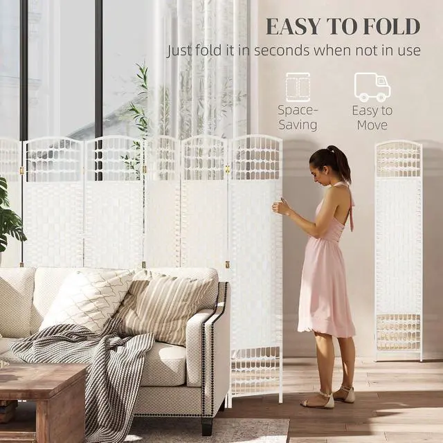 Alt view image 3 of 7 - 8 Panel Room Divider, Folding Privacy Screen, 5.6', White | Room Separator, Wave Fiber Freestanding Partition Wall Divider
