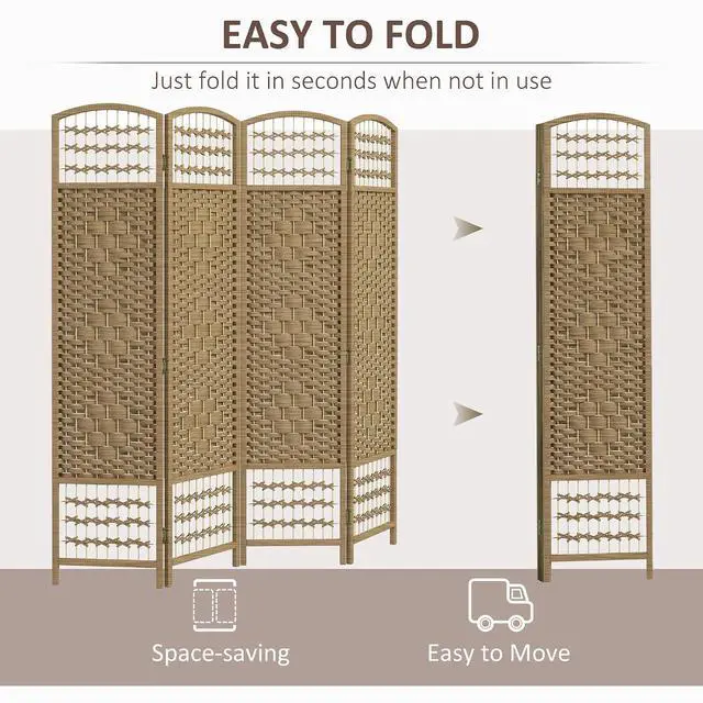 Alt view image 3 of 7 - 4 Panel Room Divider, Folding Privacy Screen, 5.6', Natural | Room Separator, Wave Fiber Freestanding Partition Wall Divider