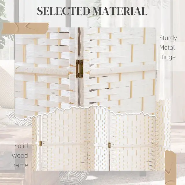 Alt view image 4 of 7 - 8 Panel Room Divider, Folding Privacy Screen, 5.6', White | Room Separator, Wave Fiber Freestanding Partition Wall Divider
