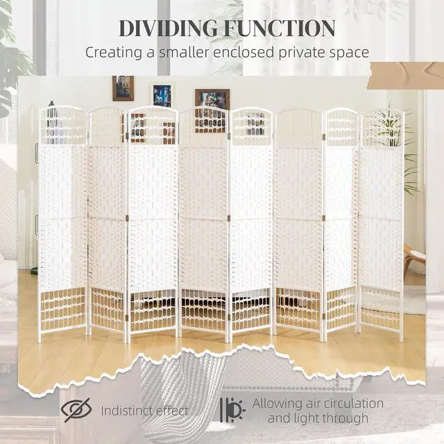 Alt view image 6 of 7 - 8 Panel Room Divider, Folding Privacy Screen, 5.6', White | Room Separator, Wave Fiber Freestanding Partition Wall Divider