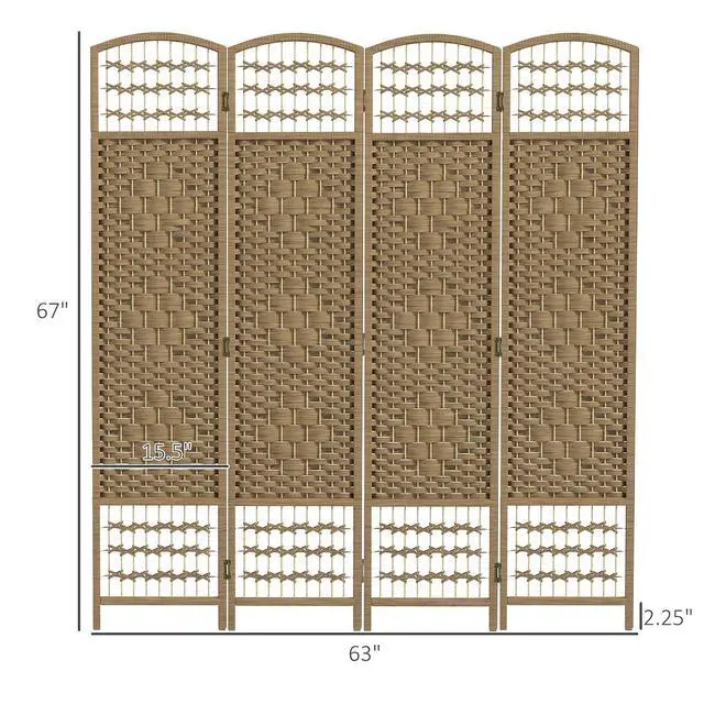 Alt view image 7 of 7 - 4 Panel Room Divider, Folding Privacy Screen, 5.6', Natural | Room Separator, Wave Fiber Freestanding Partition Wall Divider