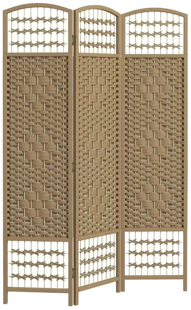 Main image of 3 Panel Room Divider, Folding Privacy Screen, 5.6', Natural | Room Separator, Wave Fiber Freestanding Partition Wall Divider