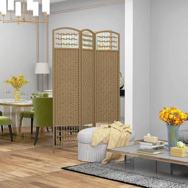 Alt view image 2 of 7 - 3 Panel Room Divider, Folding Privacy Screen, 5.6', Natural | Room Separator, Wave Fiber Freestanding Partition Wall Divider