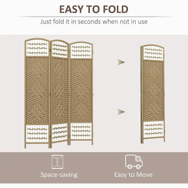Alt view image 3 of 7 - 3 Panel Room Divider, Folding Privacy Screen, 5.6', Natural | Room Separator, Wave Fiber Freestanding Partition Wall Divider