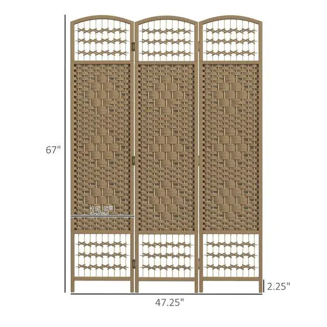 Alt view image 7 of 7 - 3 Panel Room Divider, Folding Privacy Screen, 5.6', Natural | Room Separator, Wave Fiber Freestanding Partition Wall Divider