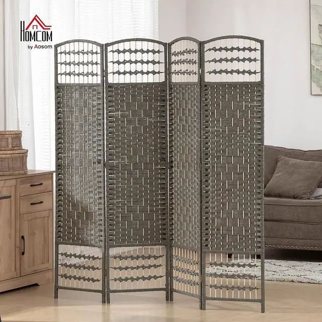 Alt view image 2 of 7 - 4 Panel Room Divider, Folding Privacy Screen, 5.6', Dark Gray | Room Separator, Wave Fiber Freestanding Partition Wall Divider