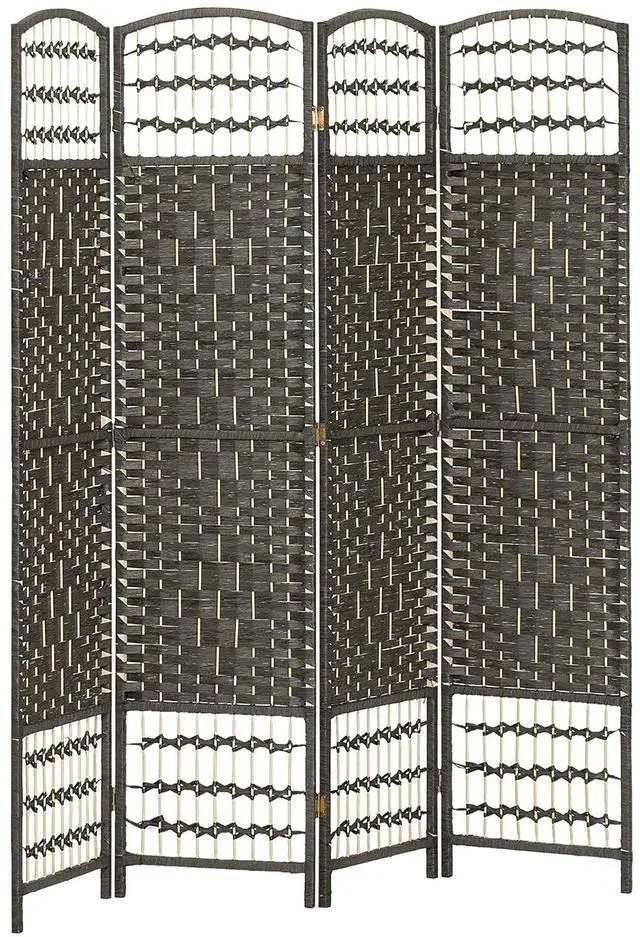 Main image of 4 Panel Room Divider, Folding Privacy Screen, 5.6', Dark Gray | Room Separator, Wave Fiber Freestanding Partition Wall Divider