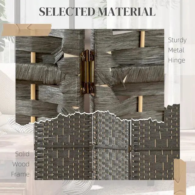 Alt view image 4 of 7 - 4 Panel Room Divider, Folding Privacy Screen, 5.6', Dark Gray | Room Separator, Wave Fiber Freestanding Partition Wall Divider