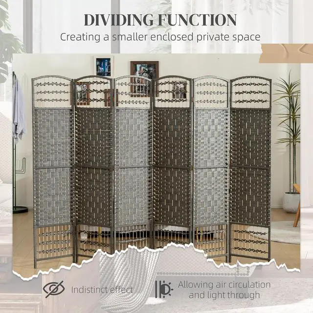 Alt view image 6 of 7 - 4 Panel Room Divider, Folding Privacy Screen, 5.6', Dark Gray | Room Separator, Wave Fiber Freestanding Partition Wall Divider