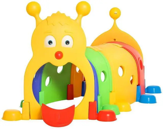 Main image of Qaba Caterpillar Play Tunnel for Toddlers, Indoor, 4 Sections, Multicolored | Toddler Tunnel, Kids Crawl and Climb Through, Kids' Play Structure, Outdoor Use