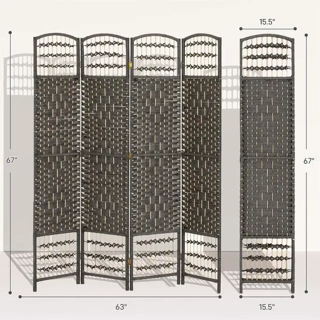 Alt view image 7 of 7 - 4 Panel Room Divider, Folding Privacy Screen, 5.6', Dark Gray | Room Separator, Wave Fiber Freestanding Partition Wall Divider