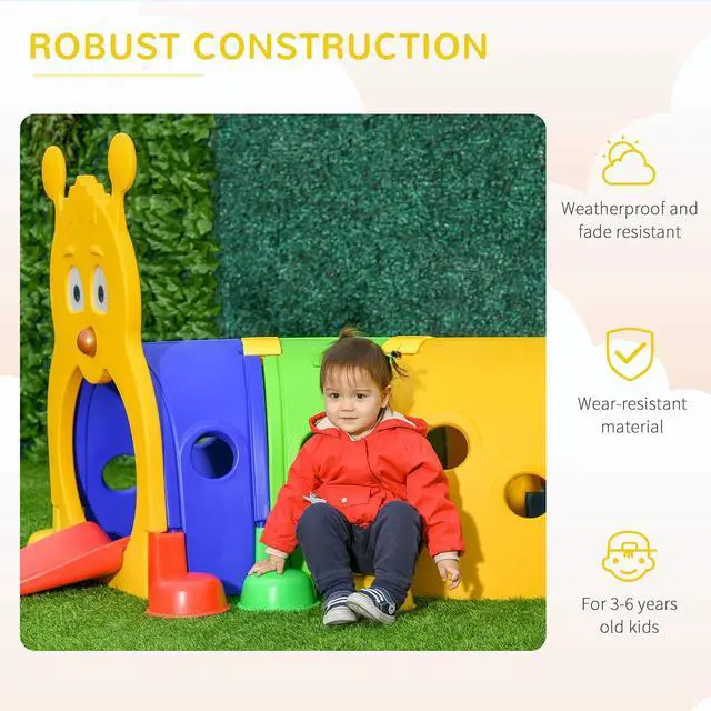 Alt view image 4 of 7 - Qaba Caterpillar Play Tunnel for Toddlers, Indoor, 4 Sections, Multicolored | Toddler Tunnel, Kids Crawl and Climb Through, Kids' Play Structure, Outdoor Use