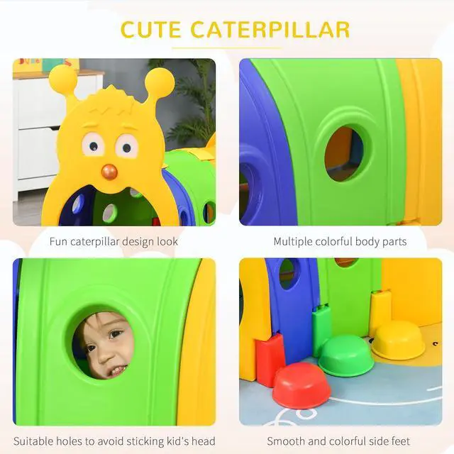 Alt view image 5 of 7 - Qaba Caterpillar Play Tunnel for Toddlers, Indoor, 4 Sections, Multicolored | Toddler Tunnel, Kids Crawl and Climb Through, Kids' Play Structure, Outdoor Use